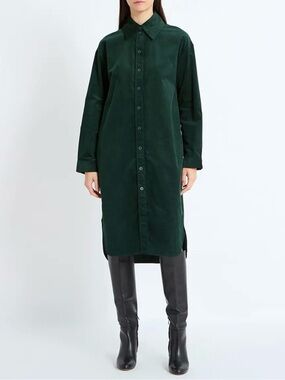 COS Dark Green Button-Down Long Sleeve Shirt Dress